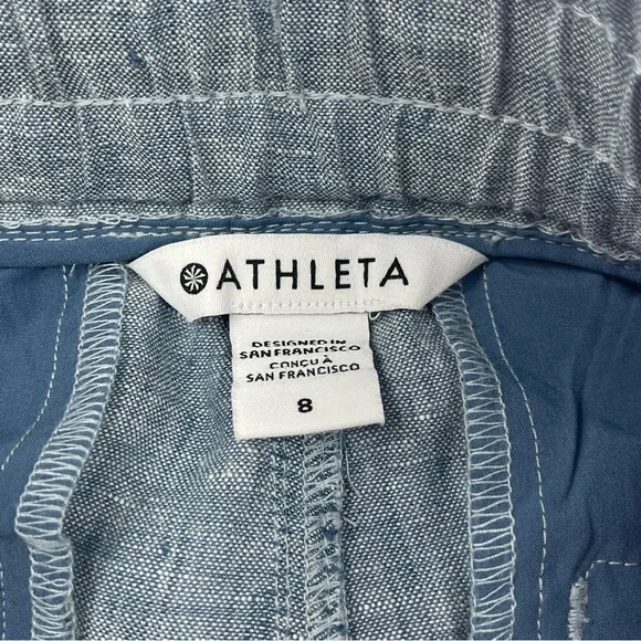 ATHLETA Women's Wide Leg 100% Linen Blue Pants Elastic Waist Zip Pockets Size 8 - Picture 4 of 11